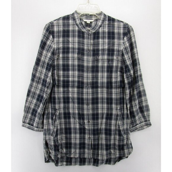 LL Bean Top 4 Wool Blend Signature Tunic Flannel Shirt Band Collar - Picture 1 of 11